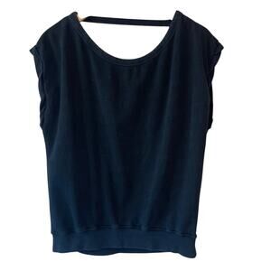 Pam & Gela Black Cozy Casual Short Sleeve Backless Sweatshirt Small
